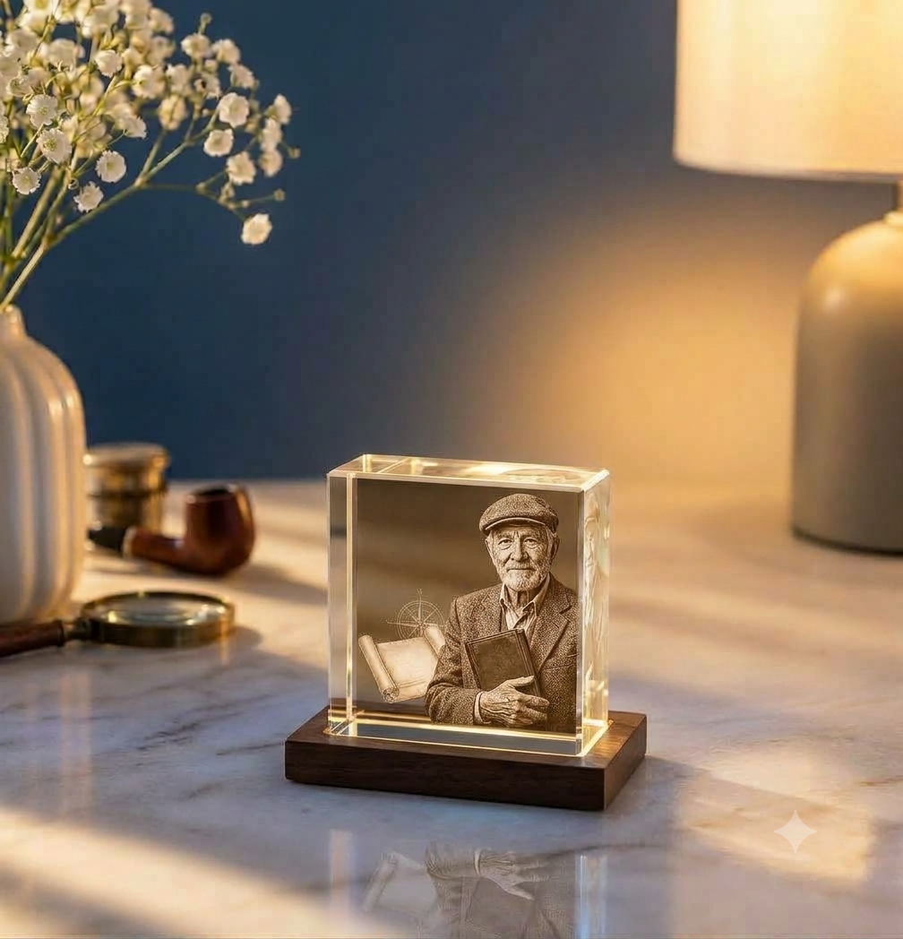 Aging Grandfather Photo Crystal: Preserve Family Legac