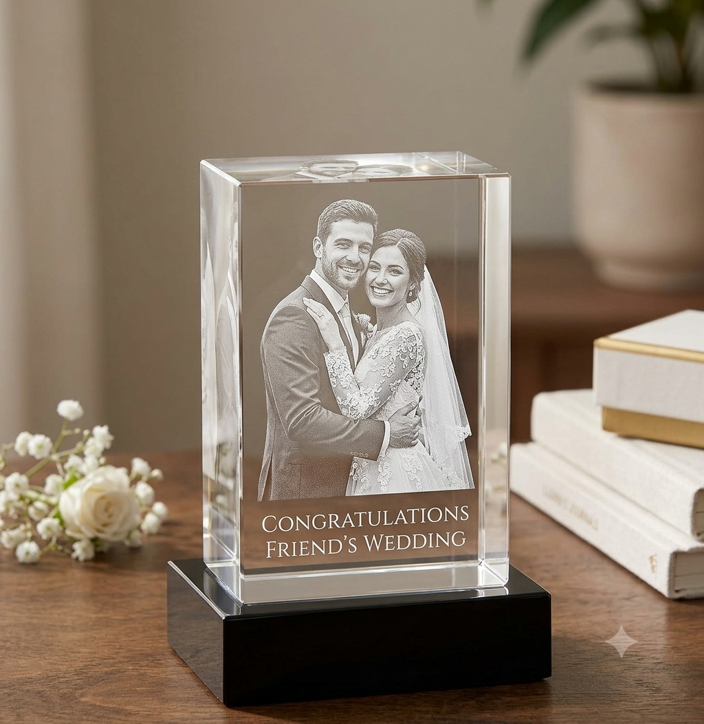 Friend's Wedding Photo Crystal: Unique Gift Idea