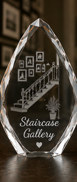Crystal Photo Display Ideas for a Staircase Gallery