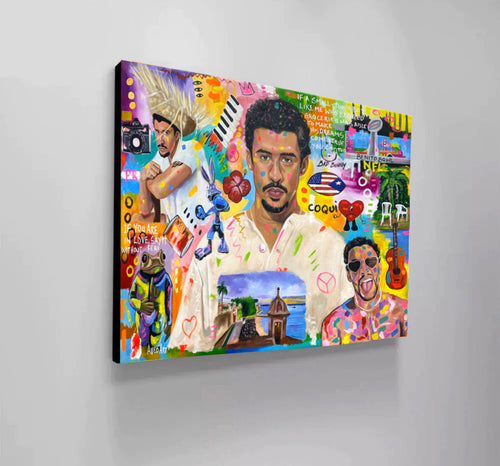 Bad Bunny Pop Art Canvas Print – Colorful Latin Music Wall Art