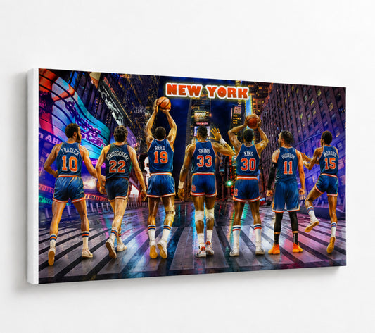 New York Basketball Legends Canvas Wall Art – NYC Basketball Greats Inspired Sports Artwork – Colorful Game Room, Man Cave & Basketball Decor