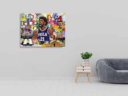Joel Embiid Philadelphia 2025 Sixers Canvas - Modern Pop Art Canvas