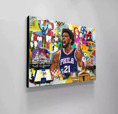 Joel Embiid Philadelphia 2025 Sixers Canvas - Modern Pop Art Canvas