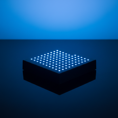 Square matte black plastic LED light base with grid LED dots on top
