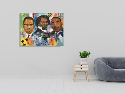The Big 3: Malcolm X, Frederick Douglass and MLK - 2023 Modern Pop Art Canvas