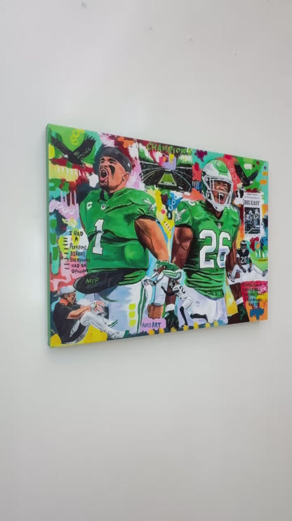 Jalen Hurts and Saquon Barkley Eagles Football -  Modern Pop Art Canvas Print