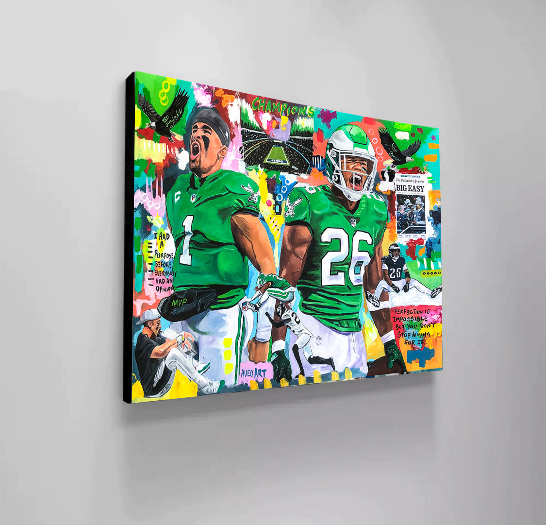 Jalen Hurts and Saquon Barkley Eagles Football -  Modern Pop Art Canvas Print