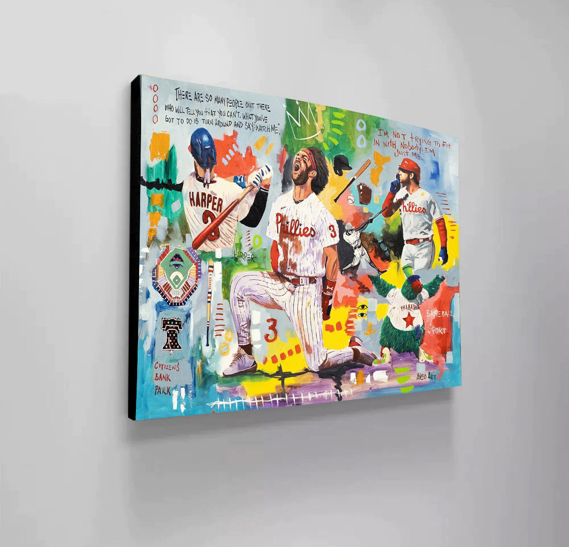 Bryce Harper Phillies Baseball Team 2024 Modern Pop Art Canvas